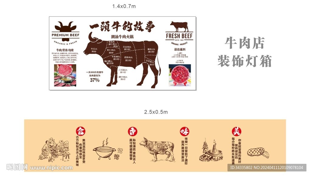 牛肉火锅软膜灯箱一头牛文化壁画