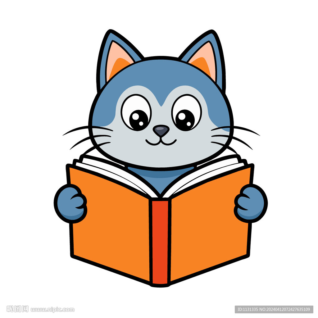 矢量动物萌宠看书的小猫