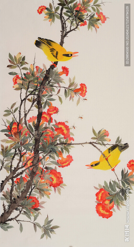 古典黄鹂鸟中式水墨装饰画