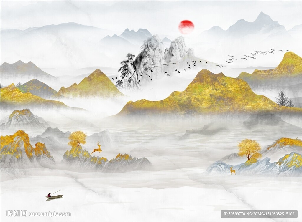 中式意境山水背景装饰画
