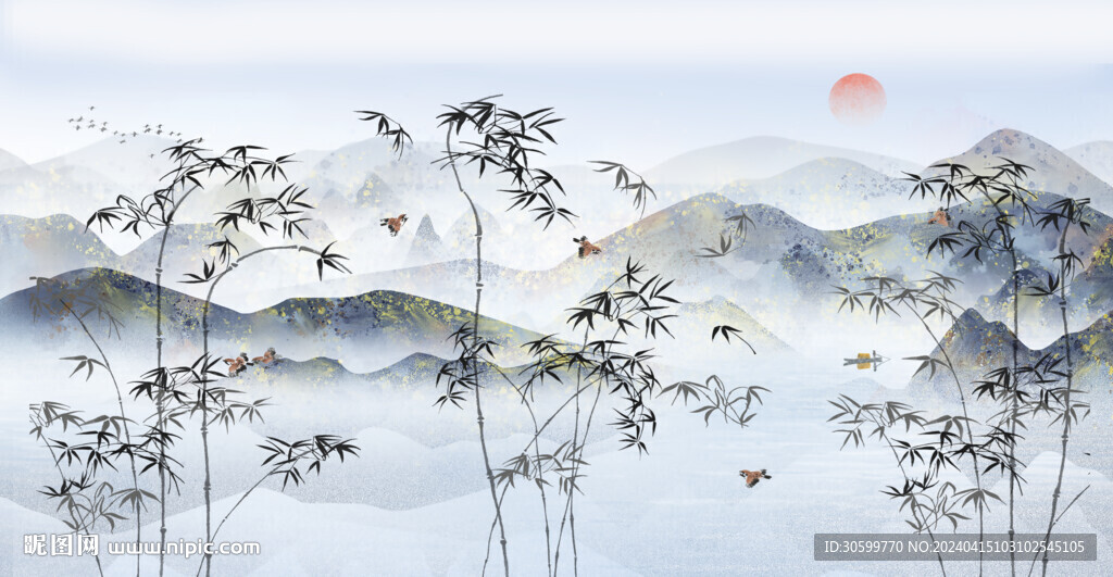 中式意境山水背景装饰画