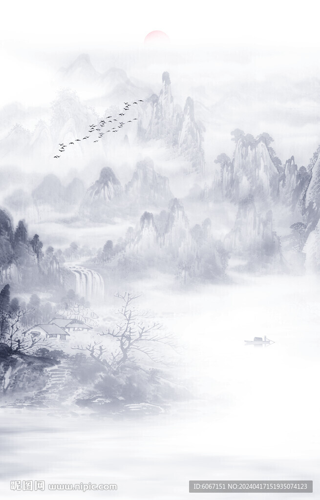 新中式水墨山水玄关画