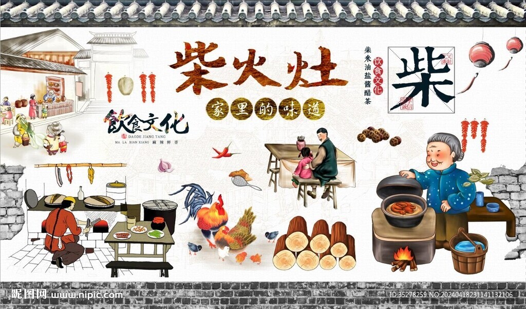 柴火鸡土灶台背景