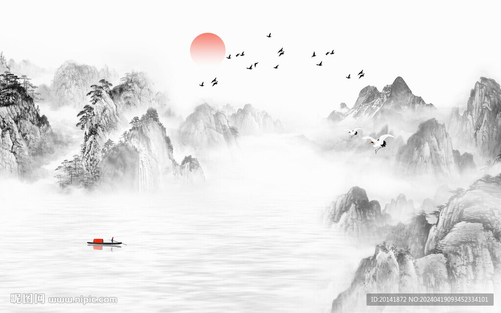 新中式石纹水墨山水背景