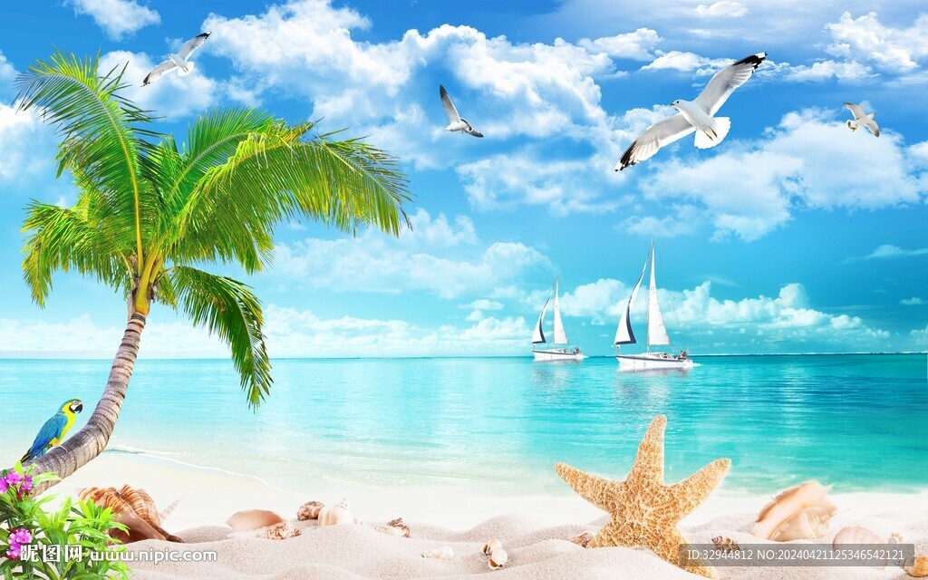 蓝天白云一帆风顺海景