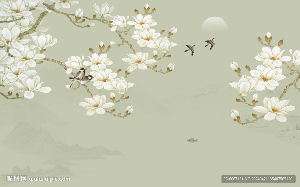 中式花鸟画背景墙