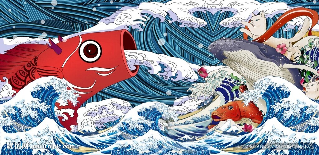 浮世绘日本料理背景墙