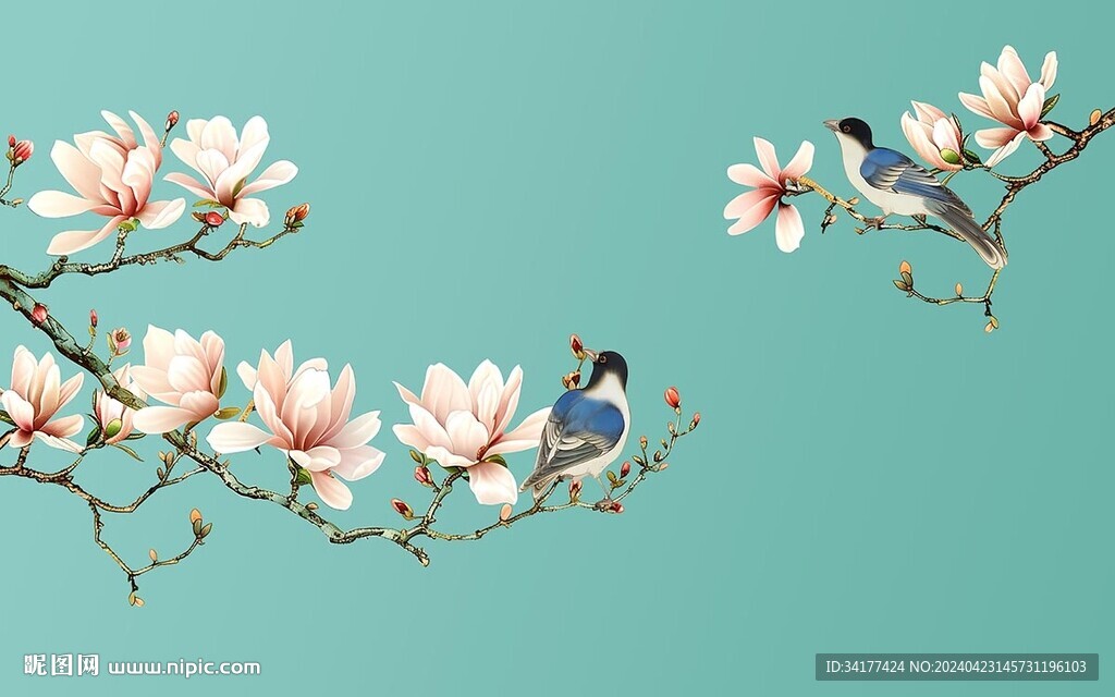 新中式玉兰花鸟
