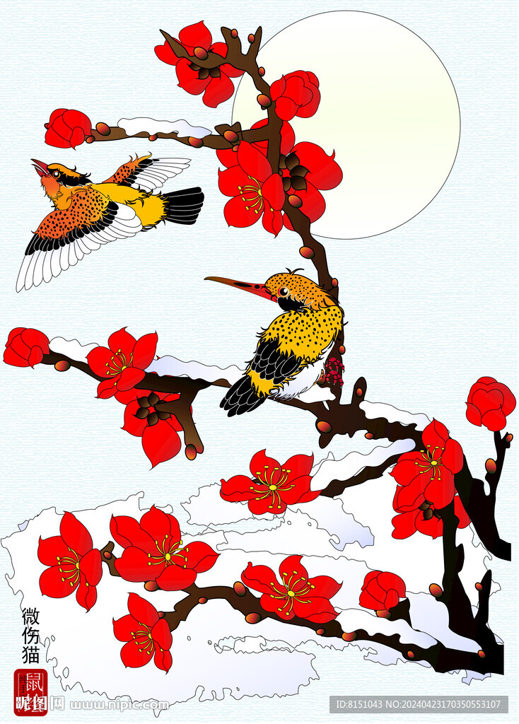 工笔花鸟矢量图
