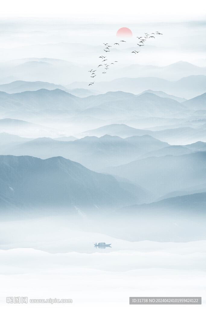 新中式水墨山水玄关画