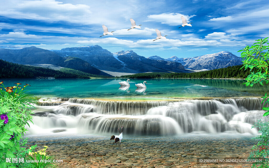 流水生财聚宝盆电视背景墙