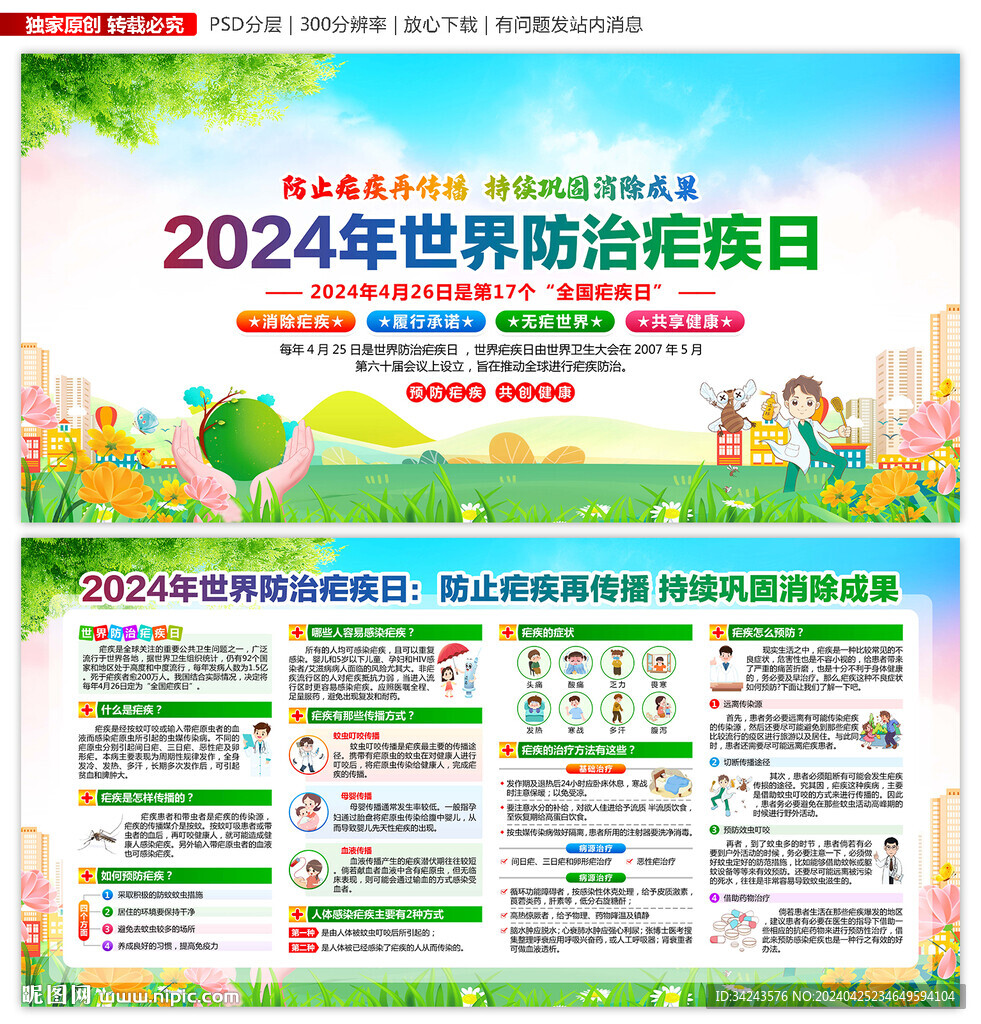 2024年全国疟疾日宣传栏展板