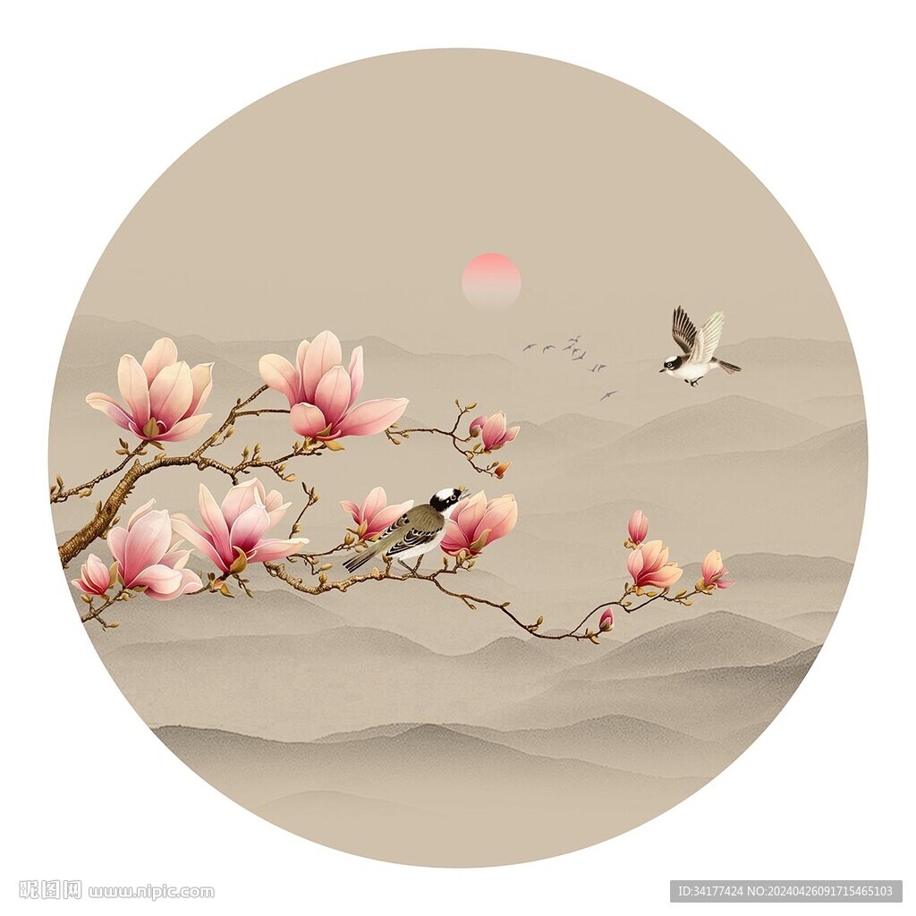 新中式玉兰花鸟