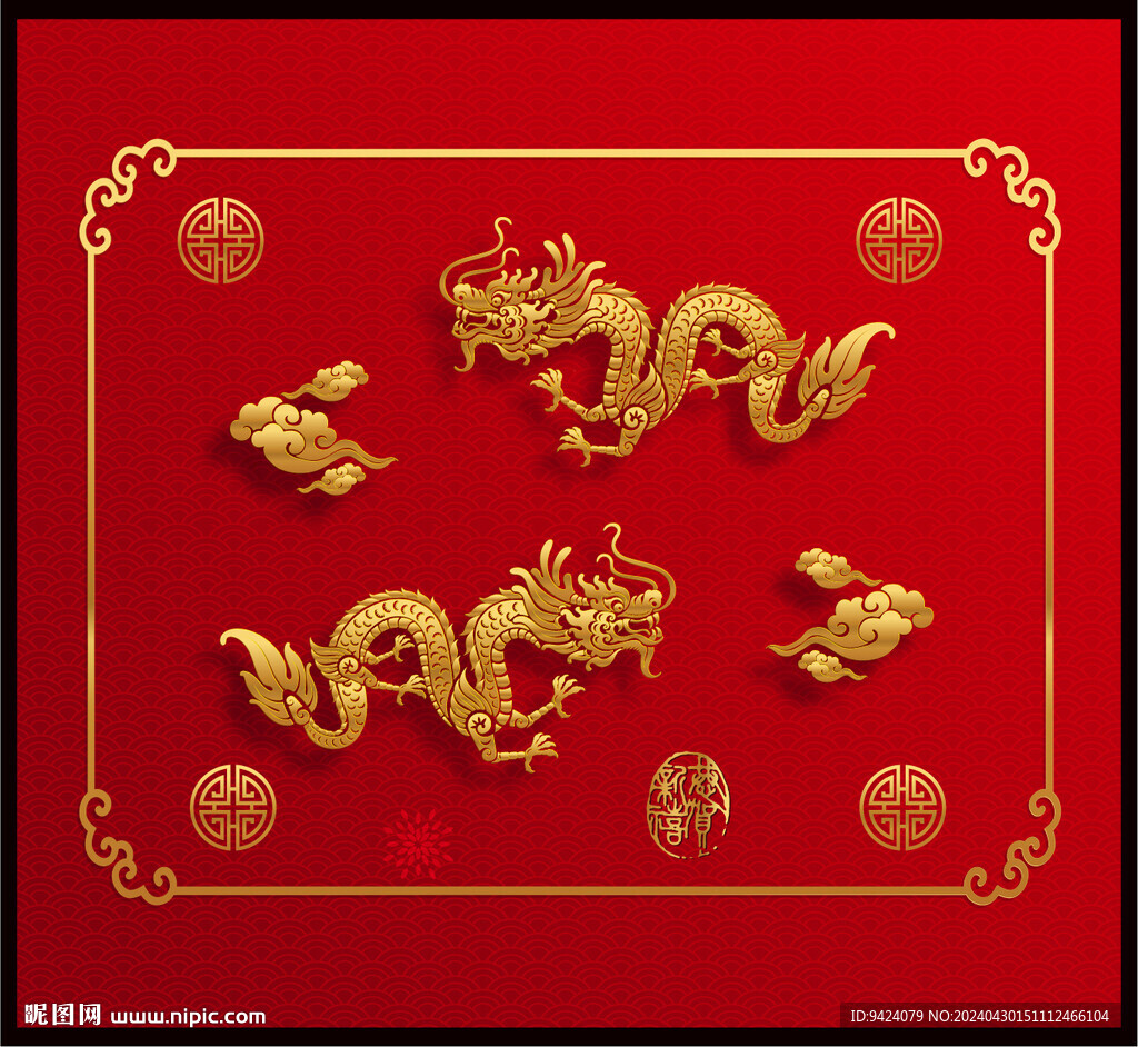 矢量红色中国龙图案设计