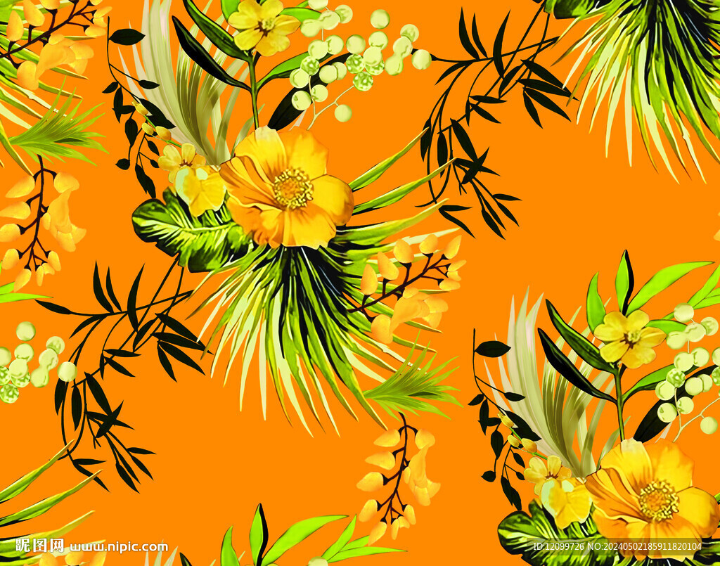 数码印花 叶子花朵