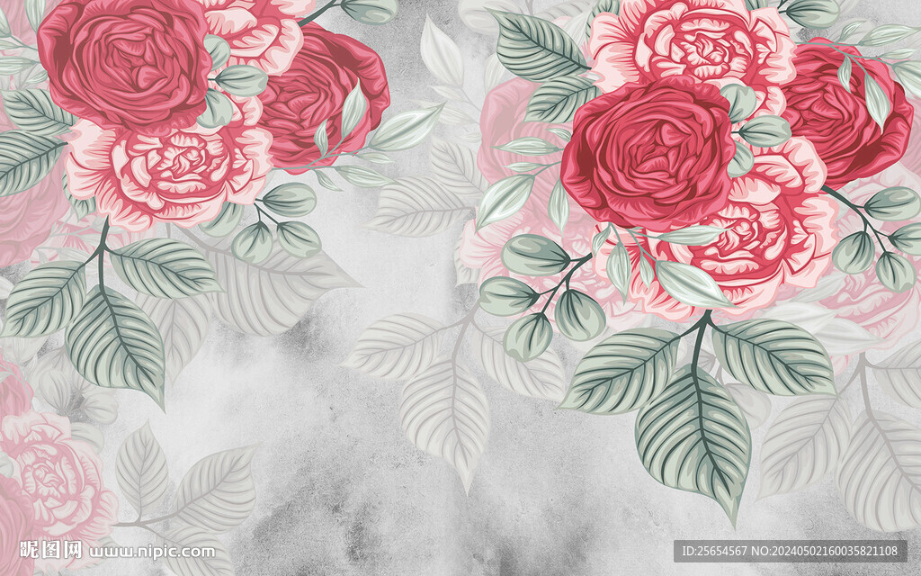 手绘田园花卉沙发电视背景墙