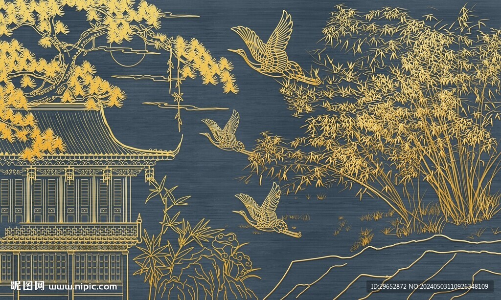 手绘花鸟建筑阁楼