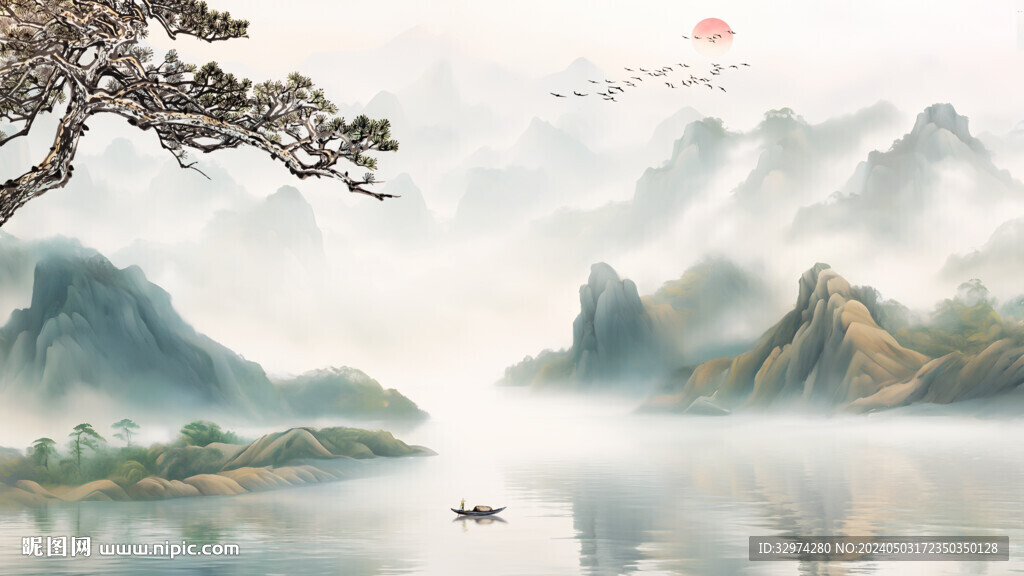 新中式山水电视背景墙