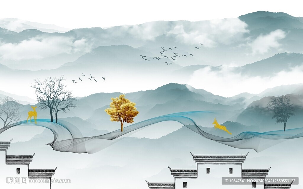 极简 大气中式山水 TIF分层