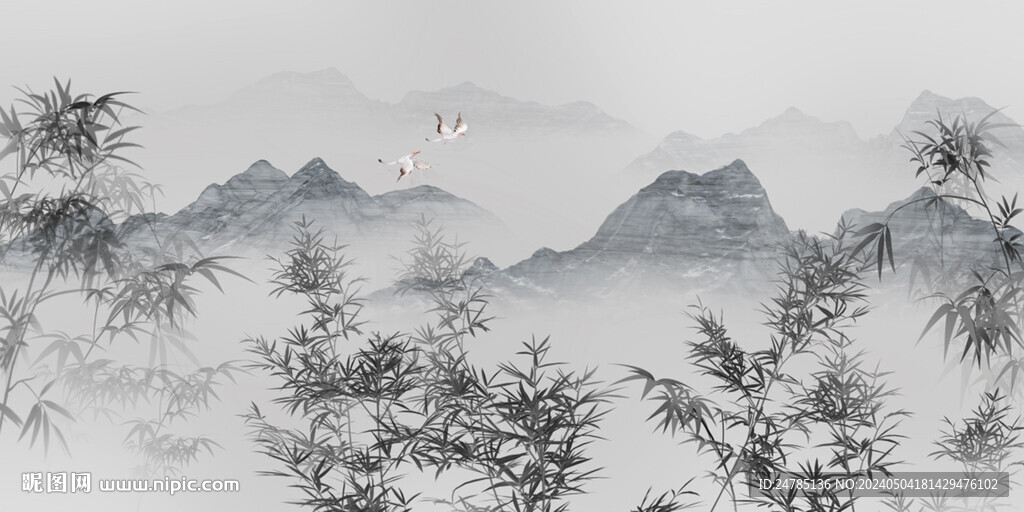 新中式水墨竹子山水背景