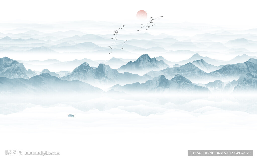 新中式水墨山水画背景墙画