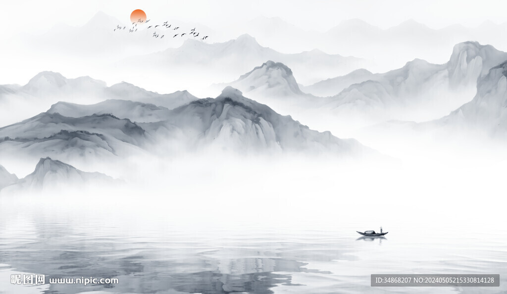 禅意水墨山水画