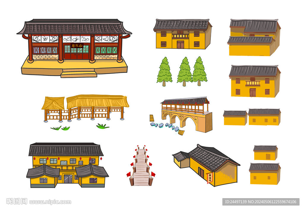特色民居乡村旅游元素手绘