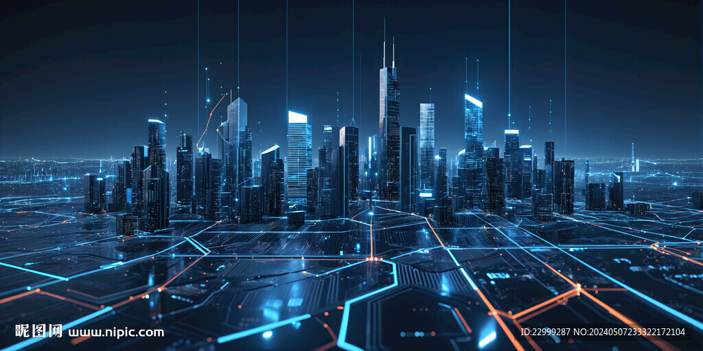 半导体元素集成电路城市概念图