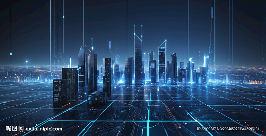 半导体元素集成电路城市概念图