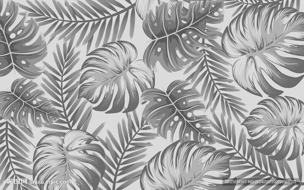 北欧热带植物灰色植物壁画