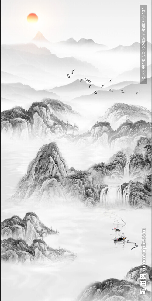 中式意境山水背景玄关装饰画