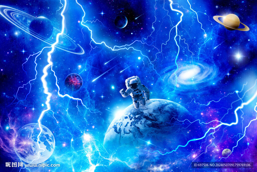 太空宇航员星球闪电雷电宇宙背景