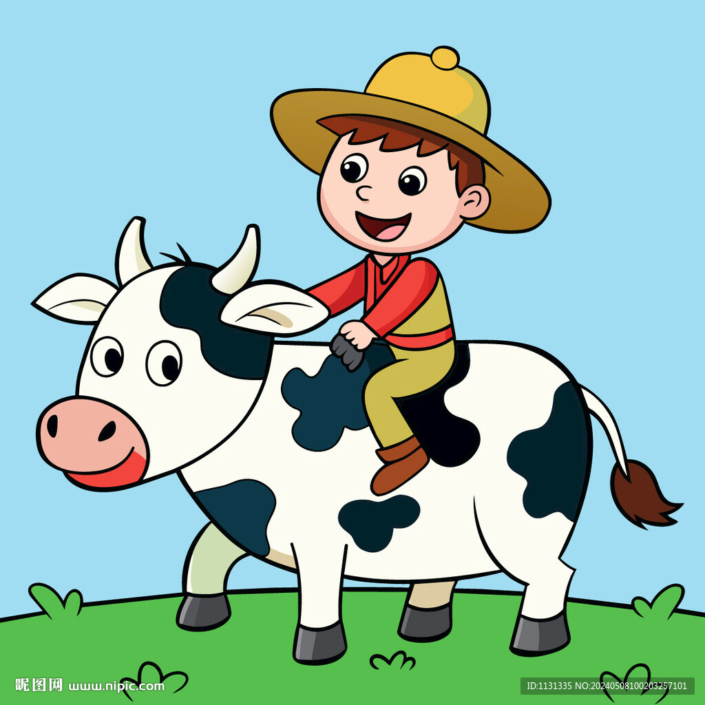 矢量人物骑奶牛的小男孩