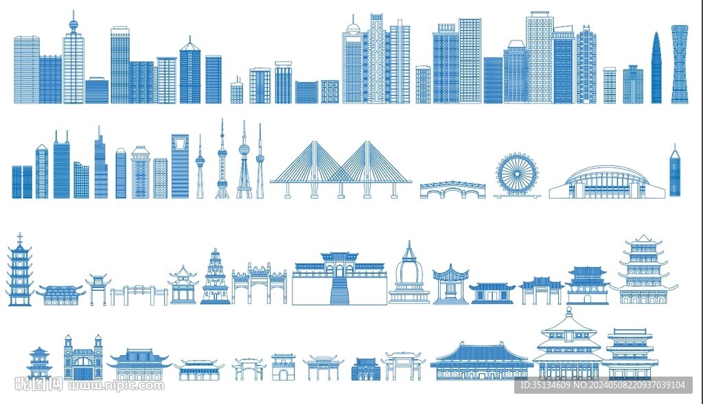 各类建筑线描AI矢量图