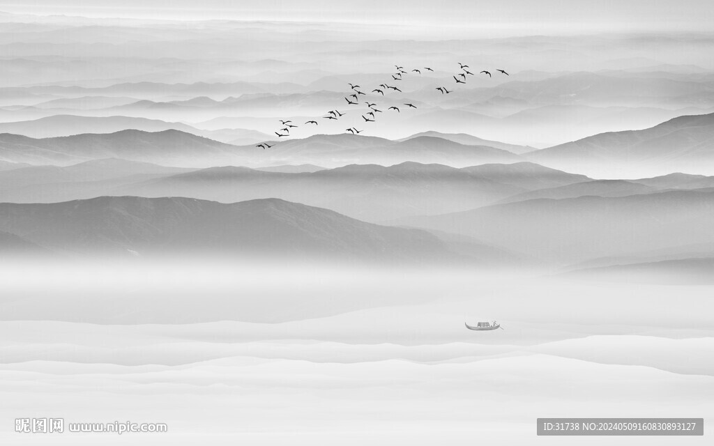 山水水墨画背景墙画