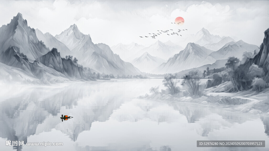 江山水墨山水画