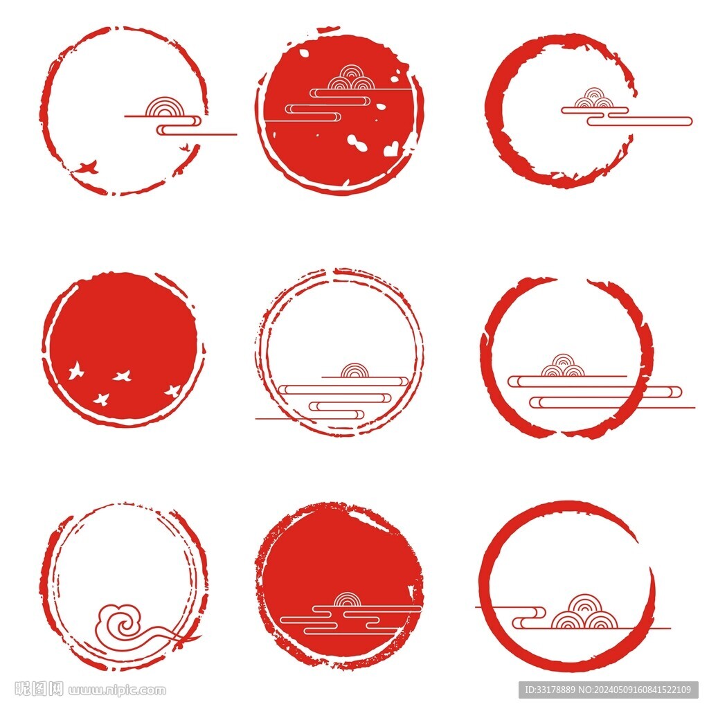 中国风圆形中式印章边框