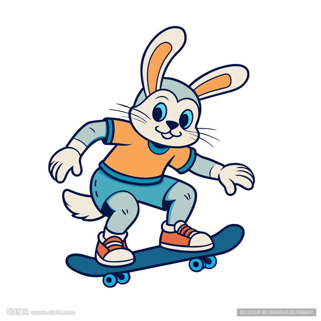 矢量动物玩滑板的兔子