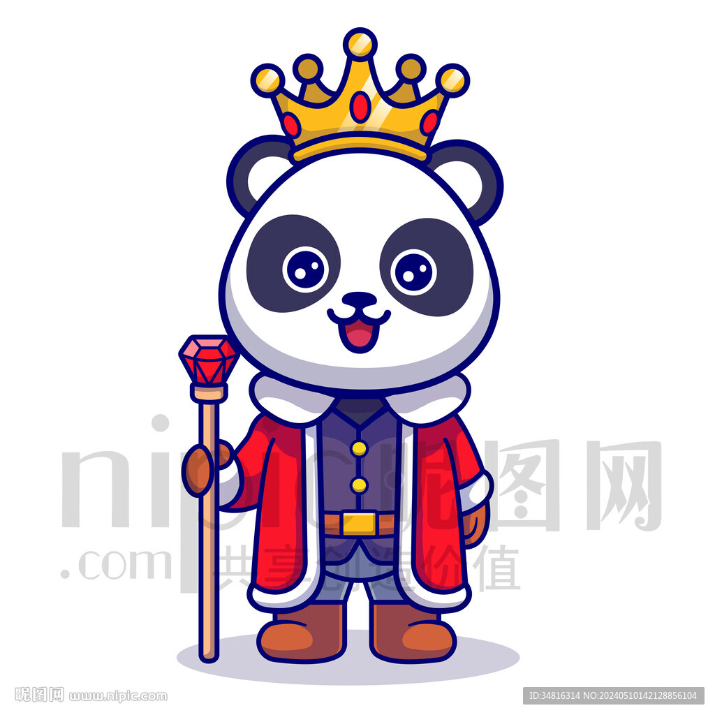 可爱卡通国王皇帝大熊猫