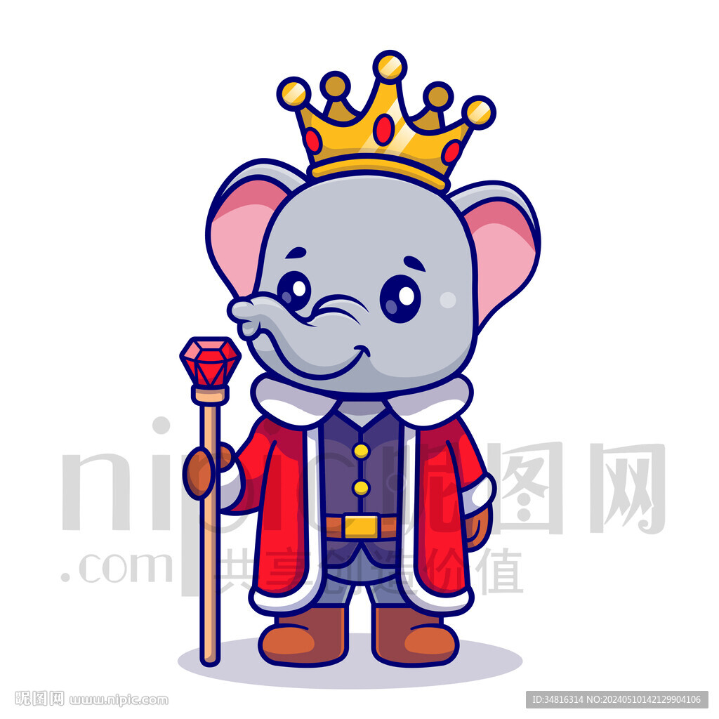 可爱卡通国王皇帝大象