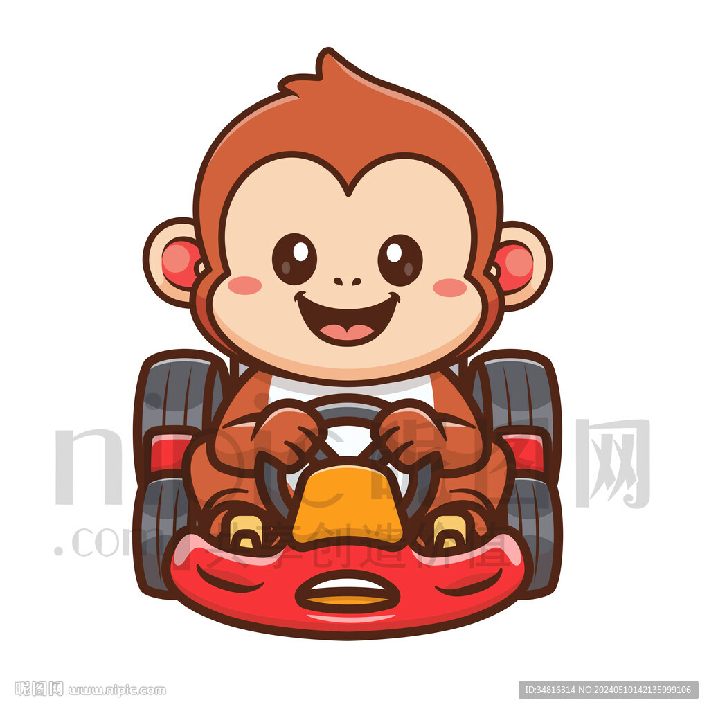 可爱卡通开卡丁车的猴子