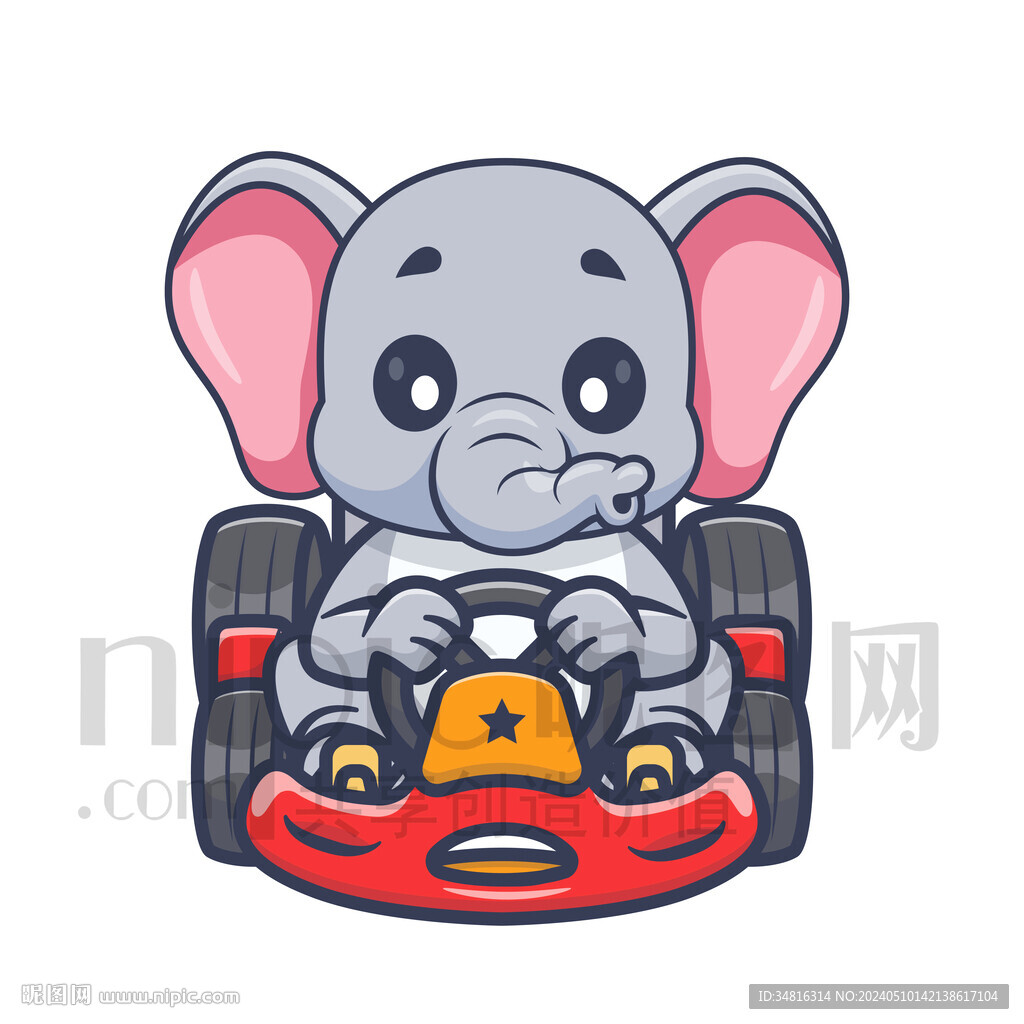 可爱卡通开卡丁车的大象