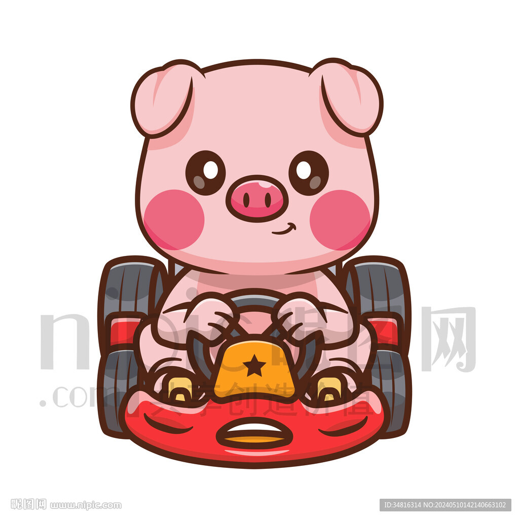 可爱卡通开卡丁车的猪猪