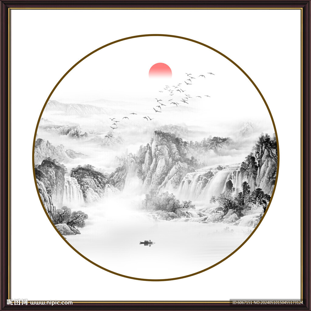 新中式圆形水墨画