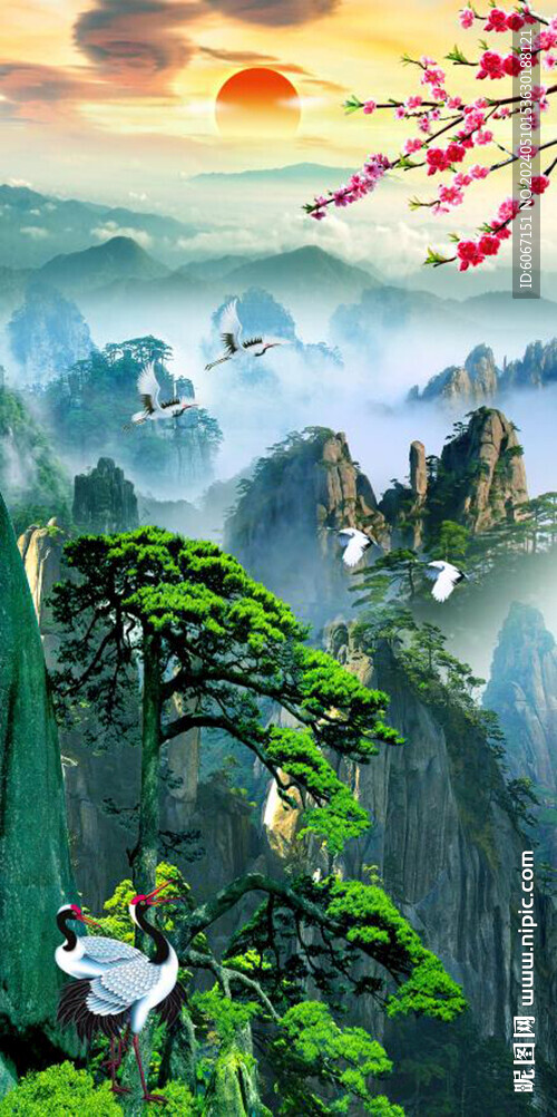 迎客松山水画装饰图