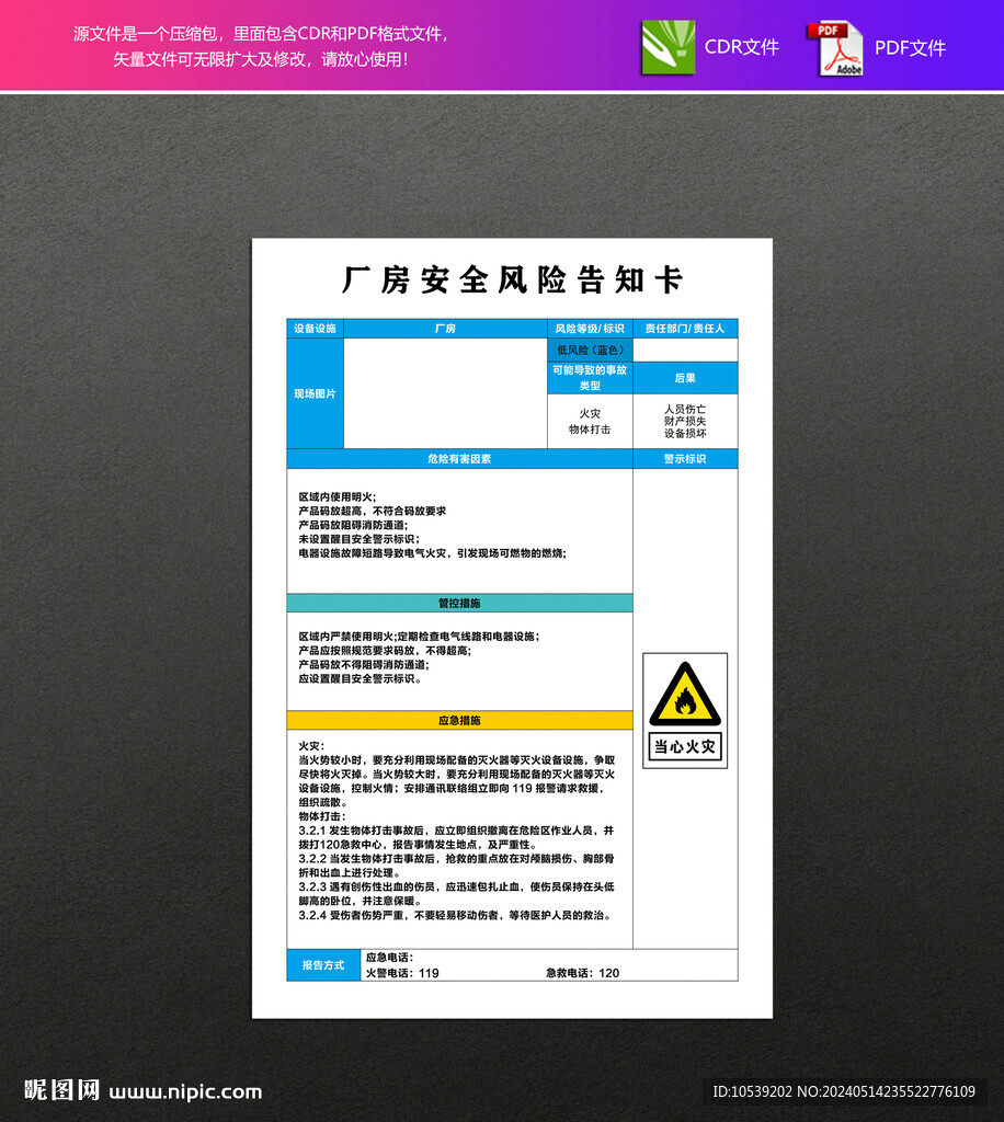 厂房安全风险告知卡