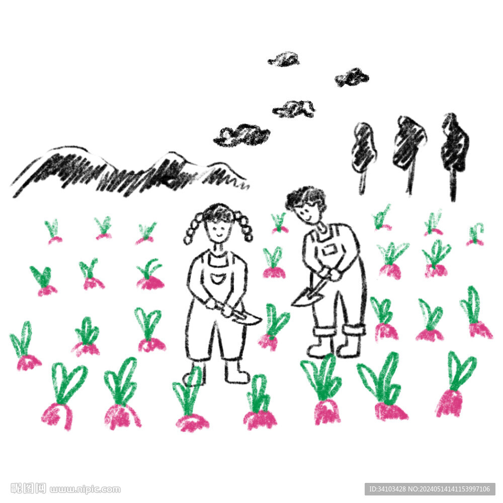 儿童拔萝卜插画