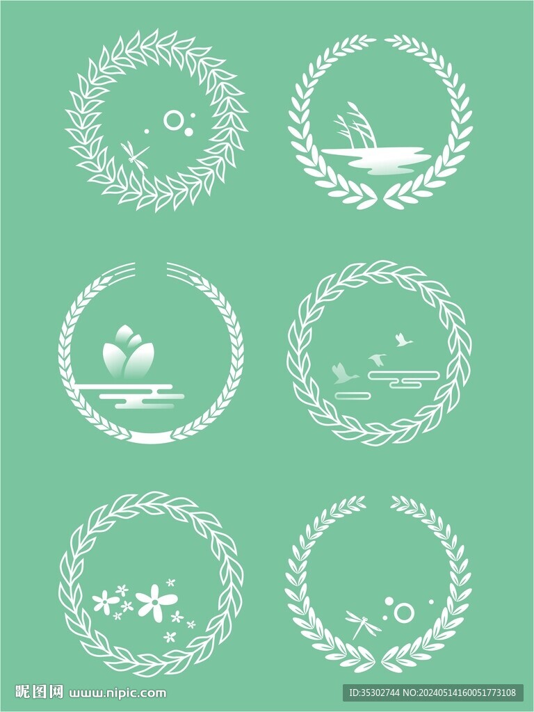 中国风麦穗橄榄枝图标元素设计