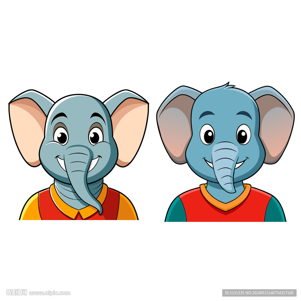 矢量动物卡通大象头像