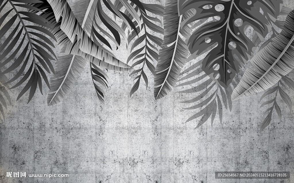 清新热带植物叶子背景墙壁画